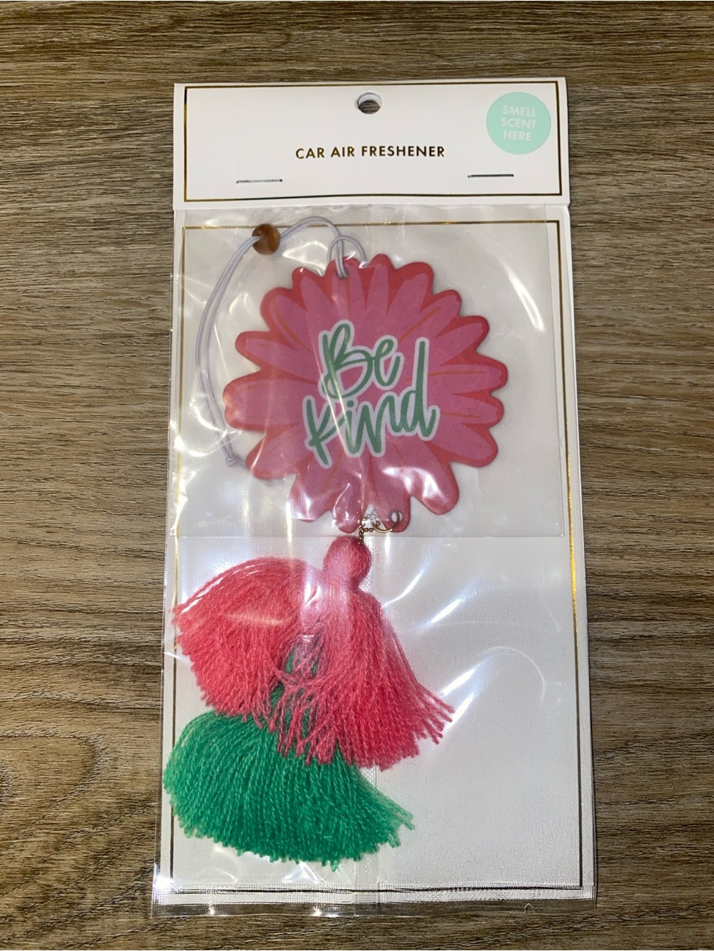 Be Kind Pink & Green Tassel Car Air Freshener
